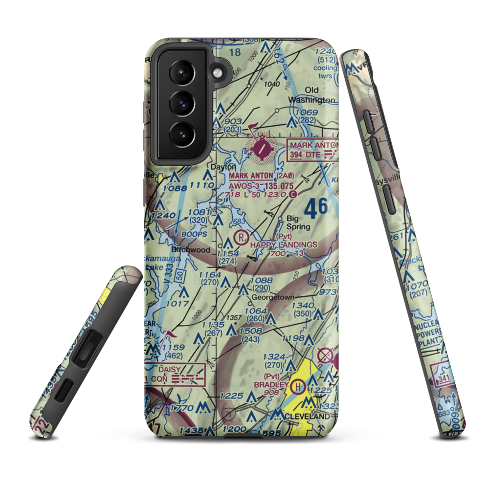 Happy Landings Airport (4TN1) VFR Sectional Samsung Phone Case Samsung Galaxy S21 Plus model shown