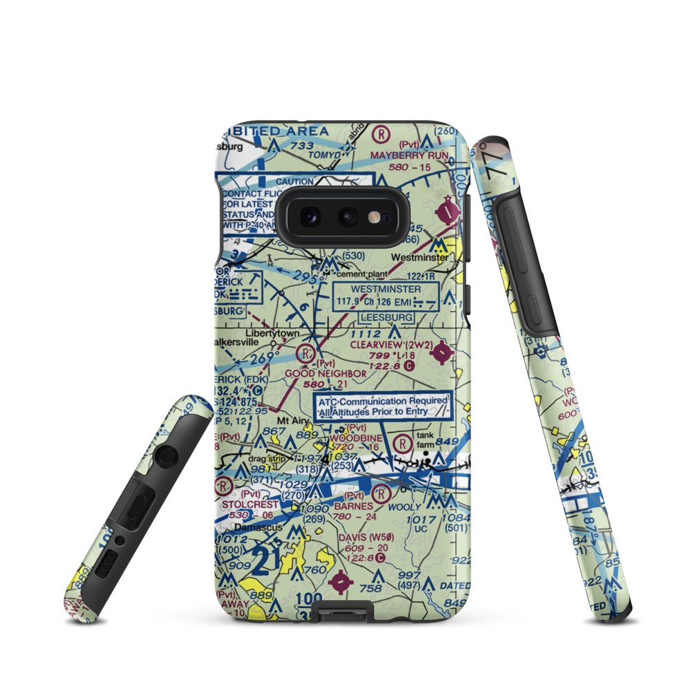 Happy Landings Farm Airport (MD73) VFR Sectional Samsung Phone Case Samsung Galaxy S10e model shown
