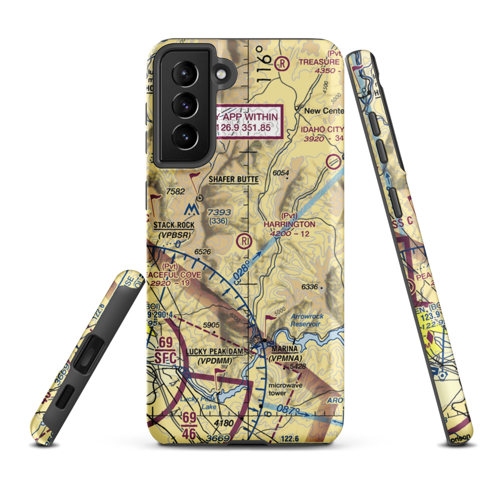 Harrington Airport (20ID) VFR Sectional Samsung Phone Case Samsung Galaxy S21 Plus model shown