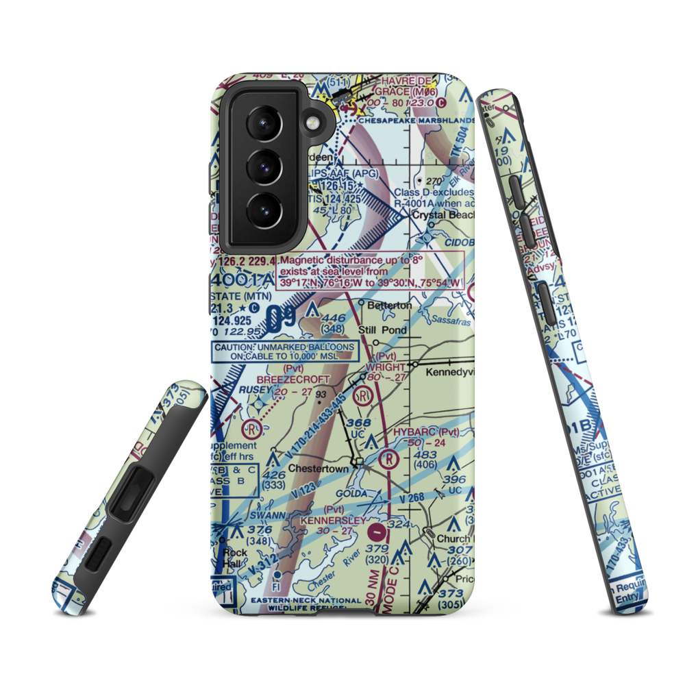 Harris Airport (MD69) VFR Sectional Samsung Phone Case Samsung Galaxy S21 FE model shown