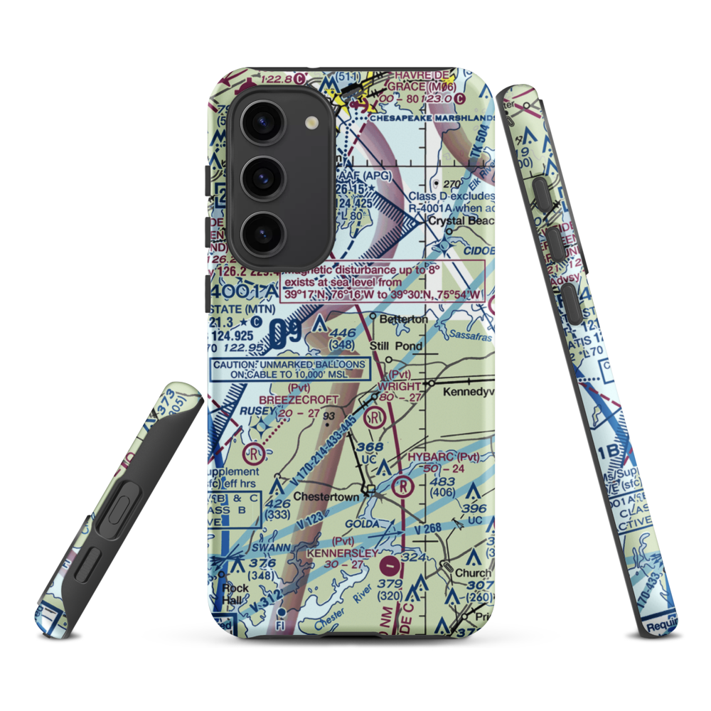 Harris Airport (MD69) VFR Sectional Samsung Phone Case Samsung Galaxy S23 Plus model shown