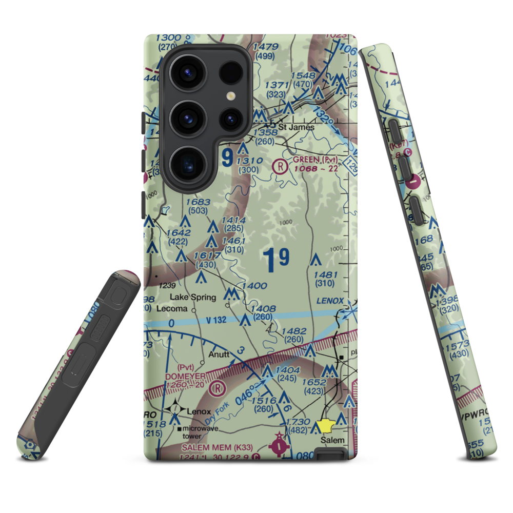 Harrison Private Airport (36MO) VFR Sectional Samsung Phone Case Samsung Galaxy S23 Ultra model shown