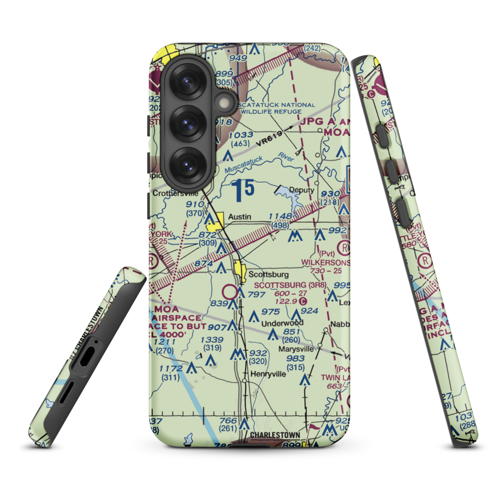 Harrod/Rose Airport (II69) VFR Sectional Samsung Phone Case Samsung Galaxy S25 Plus model shown