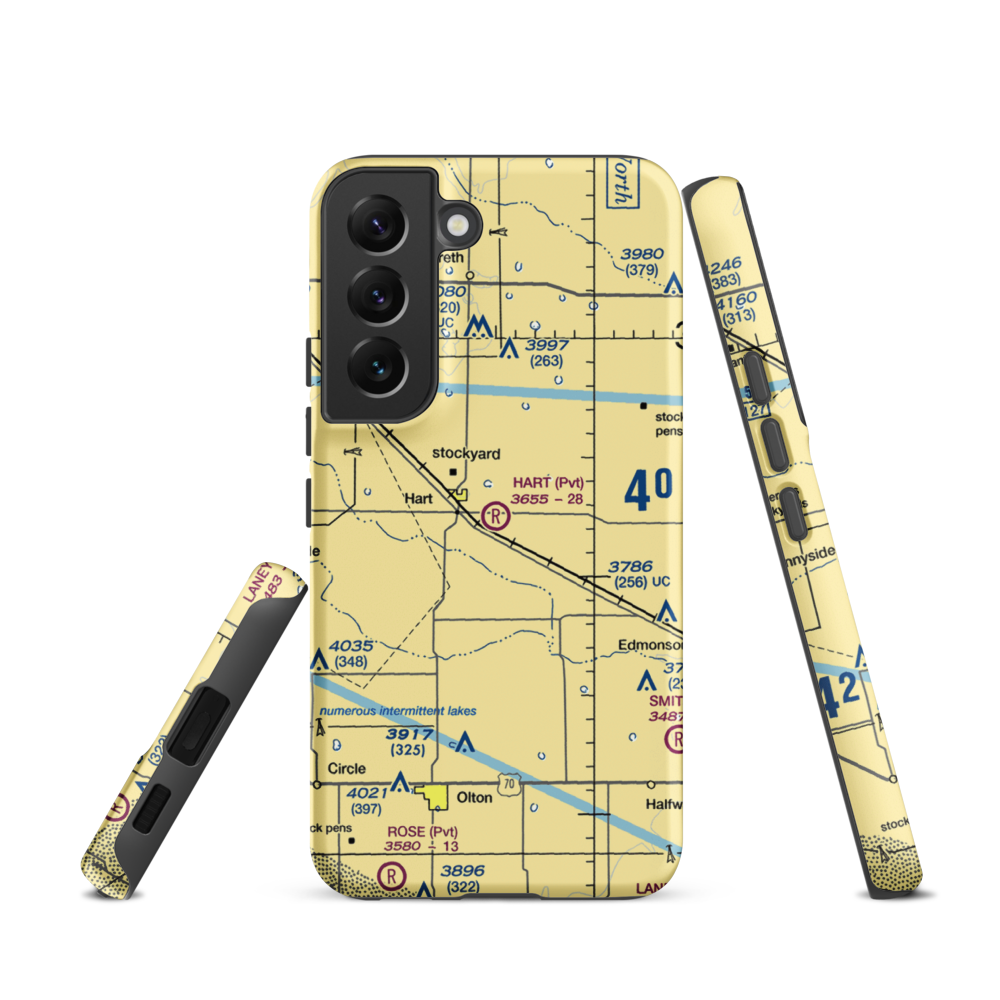 Hart Aerial Airport (1TX8) VFR Sectional Samsung Phone Case Samsung Galaxy S22 model shown