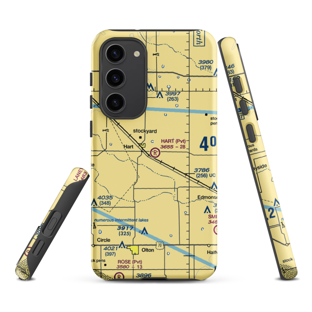 Hart Aerial Airport (1TX8) VFR Sectional Samsung Phone Case Samsung Galaxy S23 Plus model shown