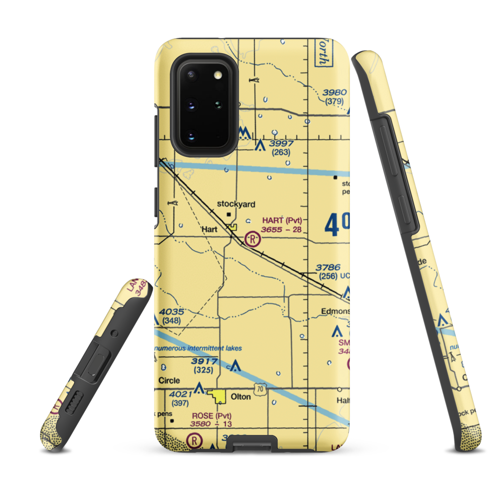 Hart Aerial Airport (1TX8) VFR Sectional Samsung Phone Case Samsung Galaxy S20 Plus model shown