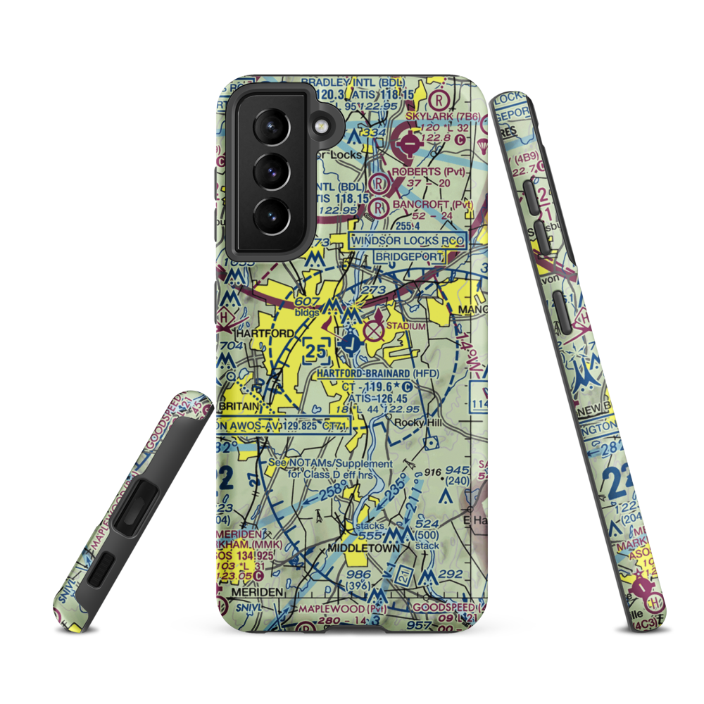 Hartford Brainard Airport (HFD) VFR Sectional Samsung Phone Case Samsung Galaxy S21 FE model shown