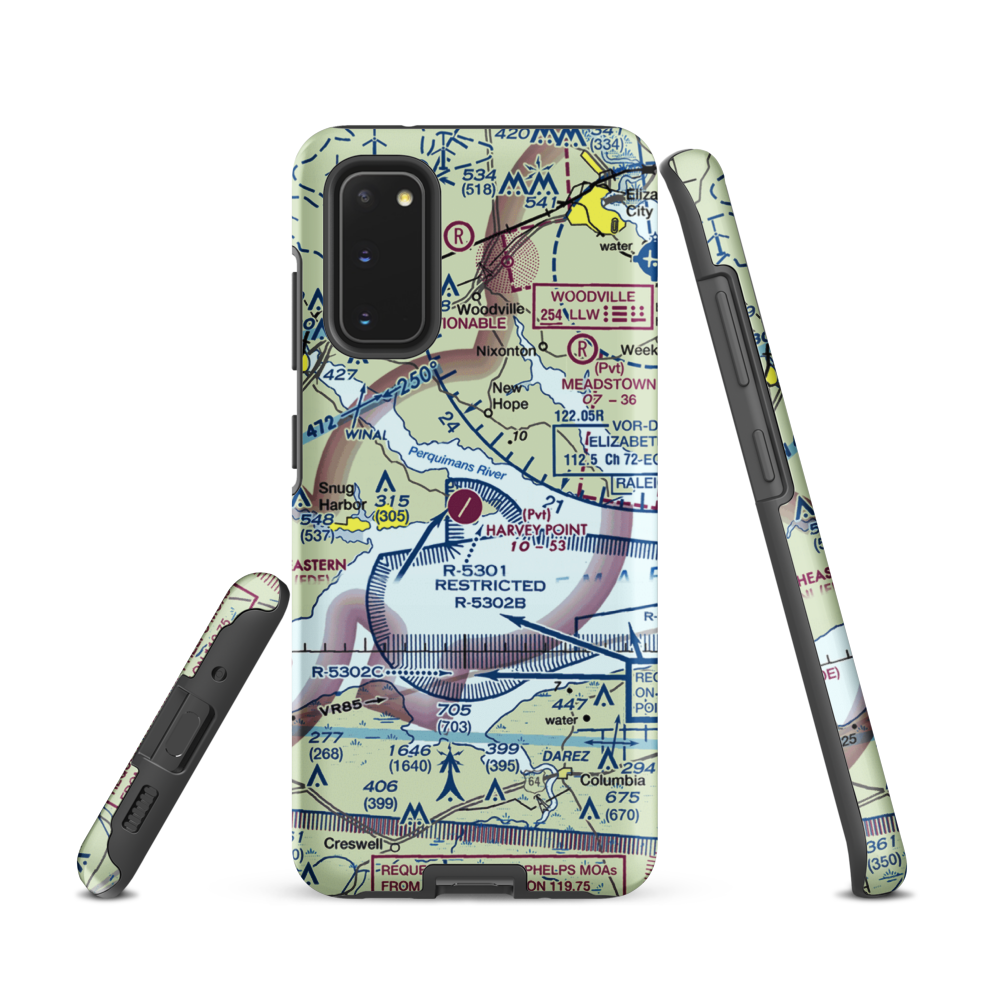 Harvey Point Defense Testing Activity Airport (NC01) VFR Sectional Samsung Phone Case Samsung Galaxy S20 model shown