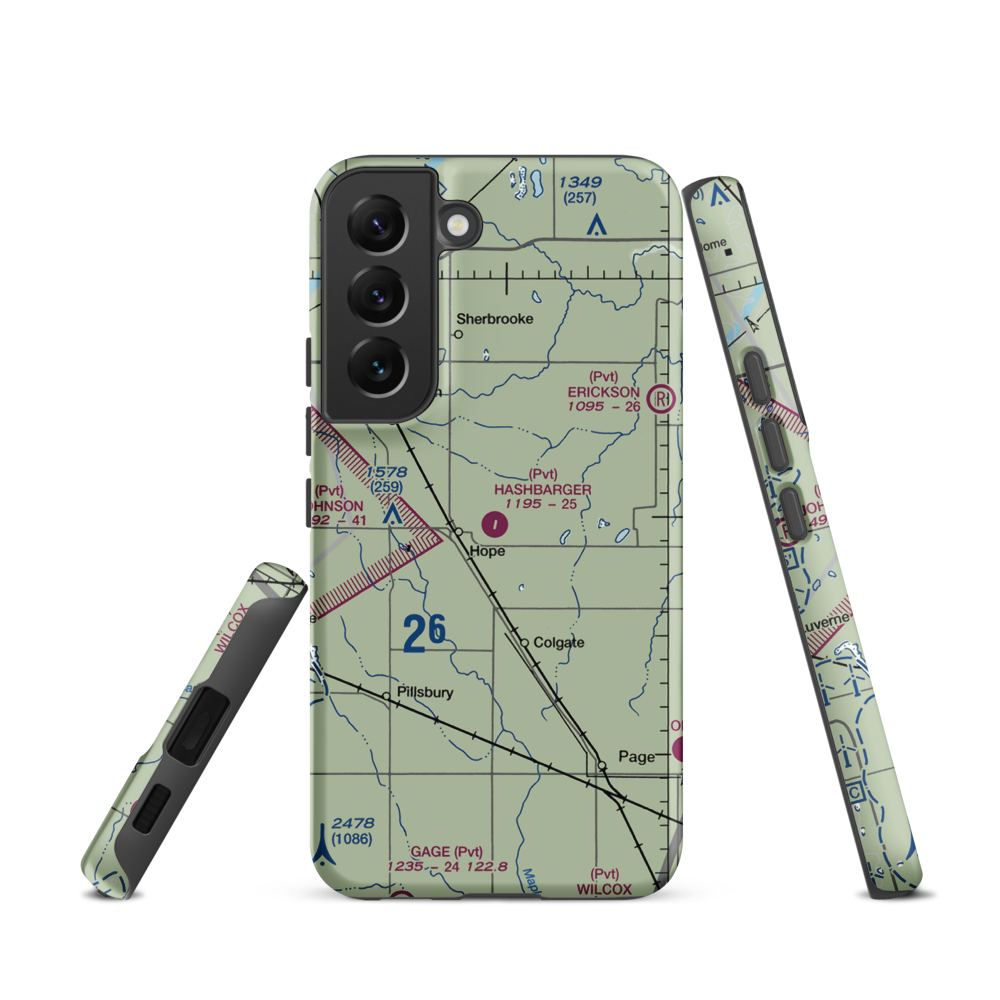 Hashbarger Farm Airstrip (8NA9) VFR Sectional Samsung Phone Case Samsung Galaxy S22 model shown