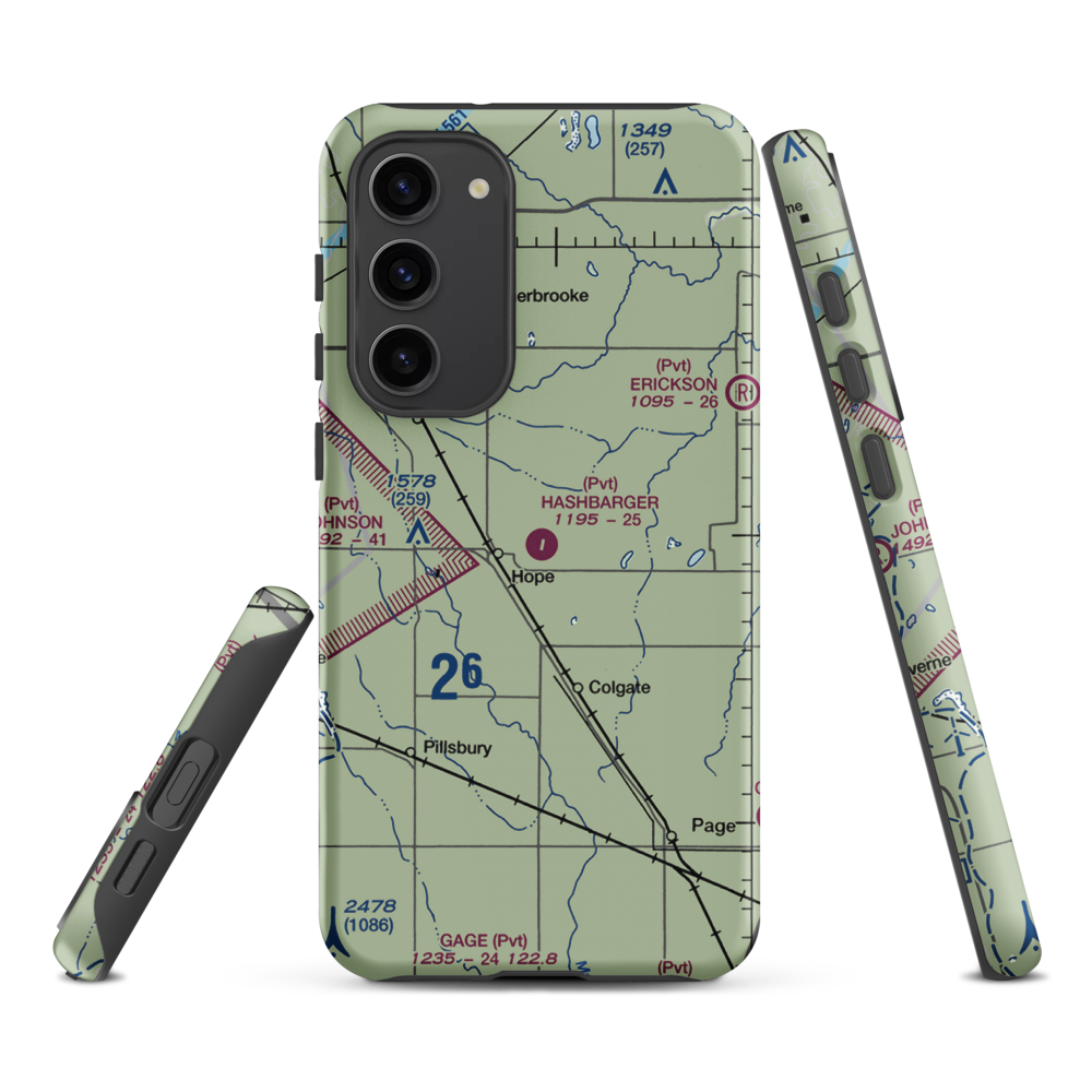 Hashbarger Farm Airstrip (8NA9) VFR Sectional Samsung Phone Case Samsung Galaxy S23 Plus model shown
