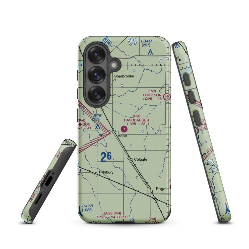Hashbarger Farm Airstrip (8NA9) VFR Sectional Samsung Phone Case Samsung Galaxy S25 model shown