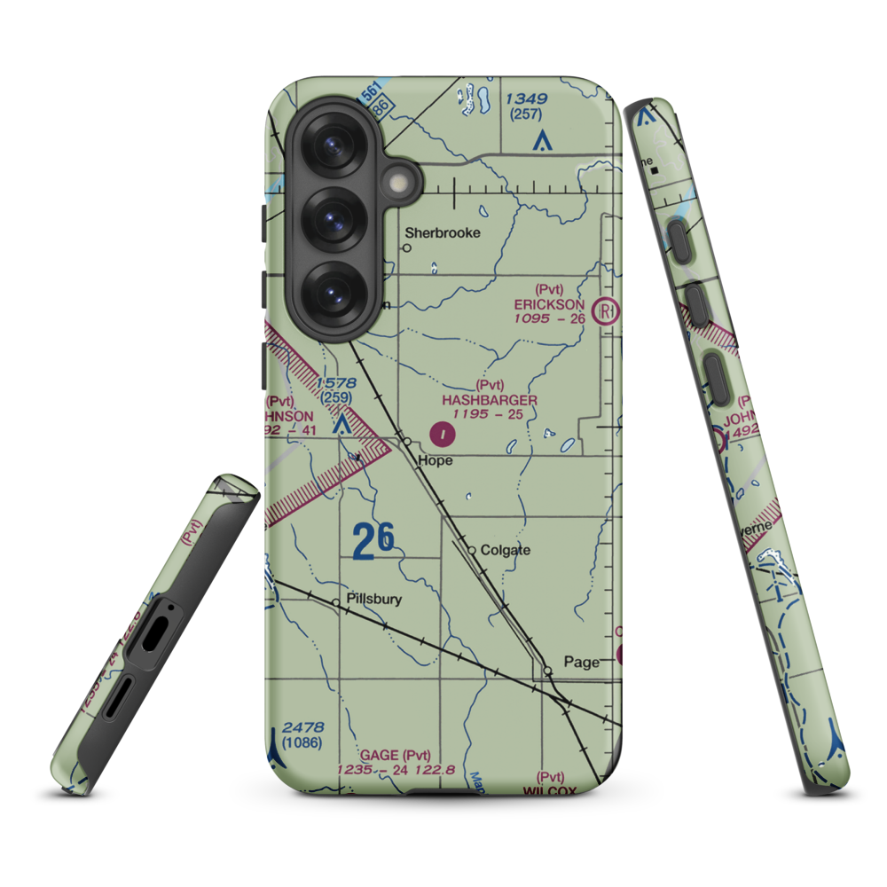 Hashbarger Farm Airstrip (8NA9) VFR Sectional Samsung Phone Case Samsung Galaxy S25 Plus model shown