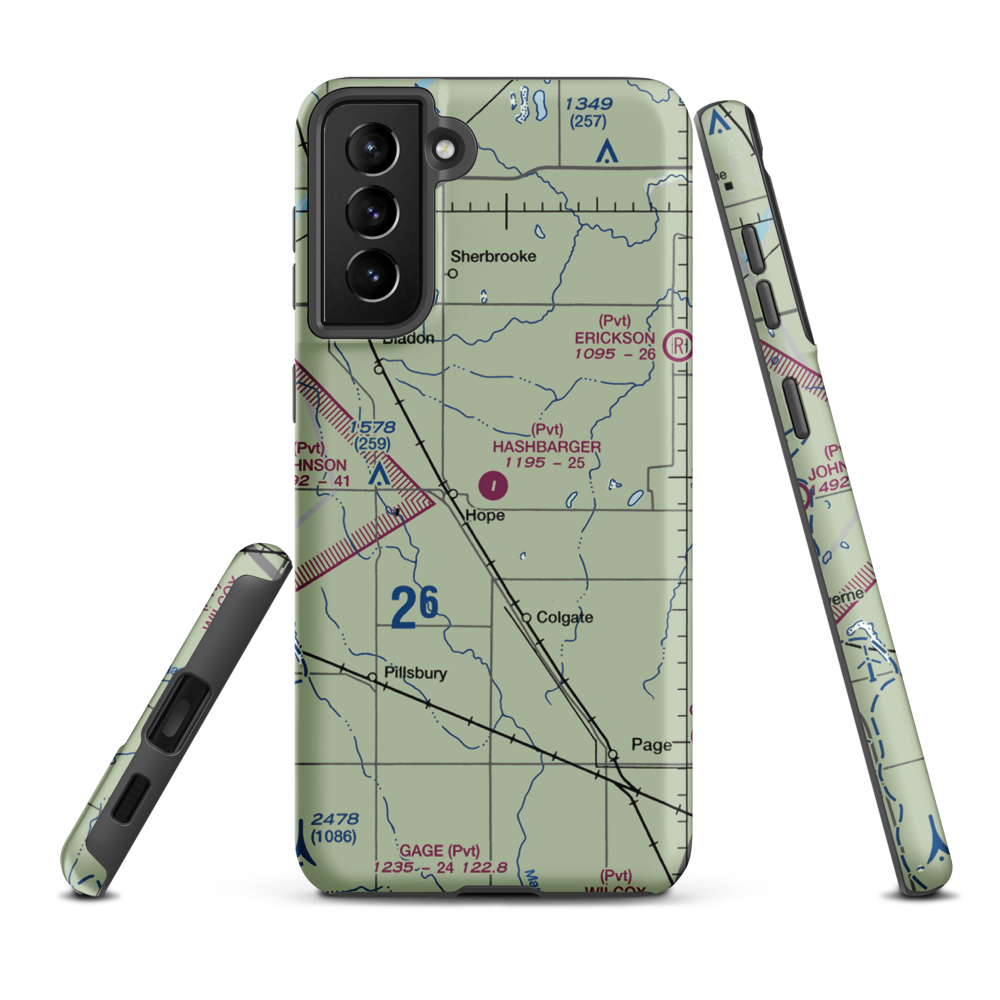 Hashbarger Farm Airstrip (8NA9) VFR Sectional Samsung Phone Case Samsung Galaxy S21 FE model shown