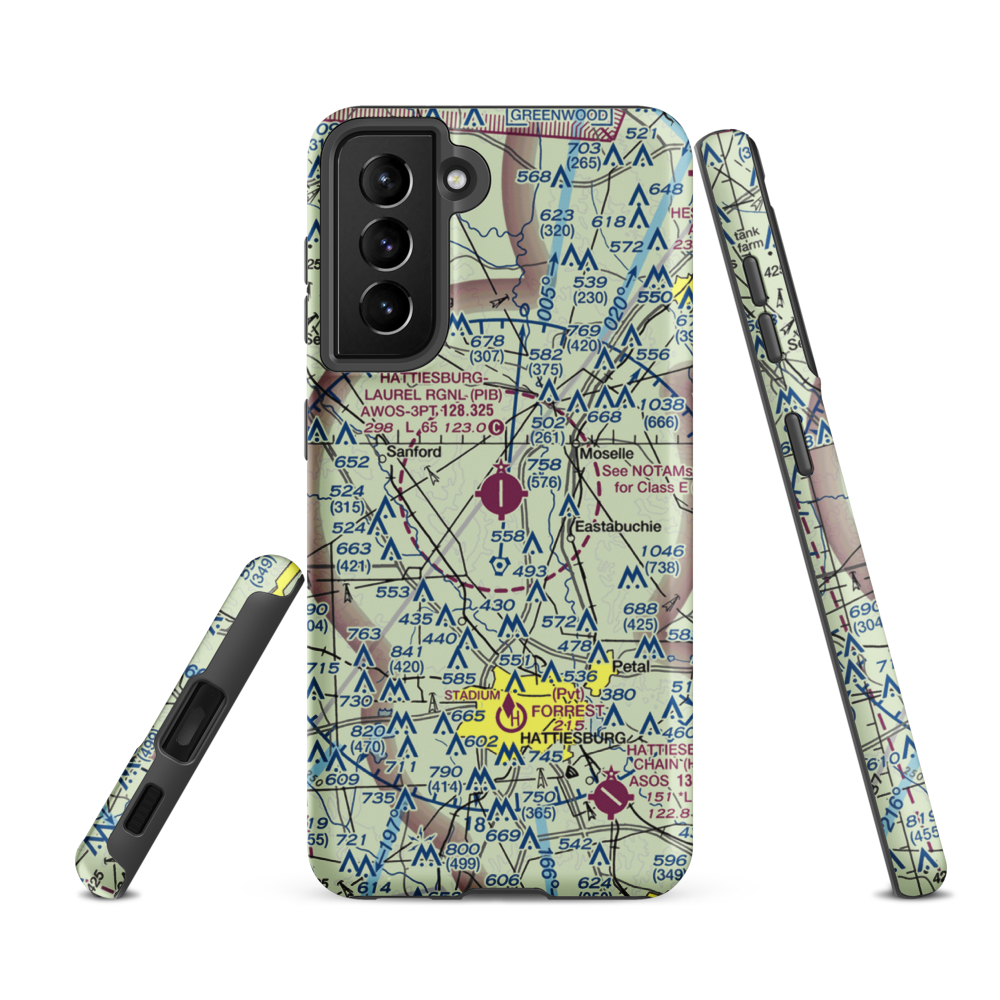 Hattiesburg Laurel Regional Airport (PIB) VFR Sectional Samsung Phone Case Samsung Galaxy S21 FE model shown