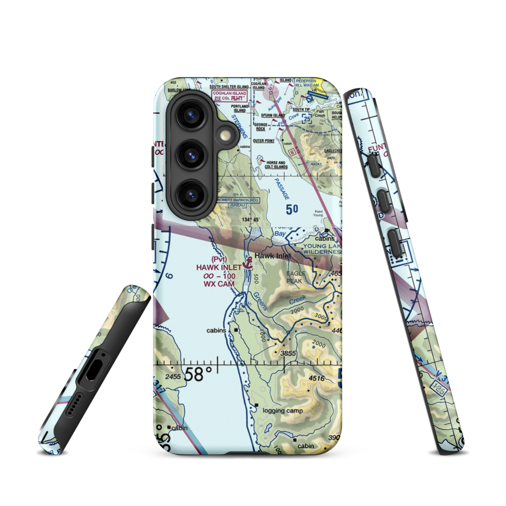 Hawk Inlet Seaplane Base (HWI) VFR Sectional Samsung Phone Case Samsung Galaxy S24 model shown