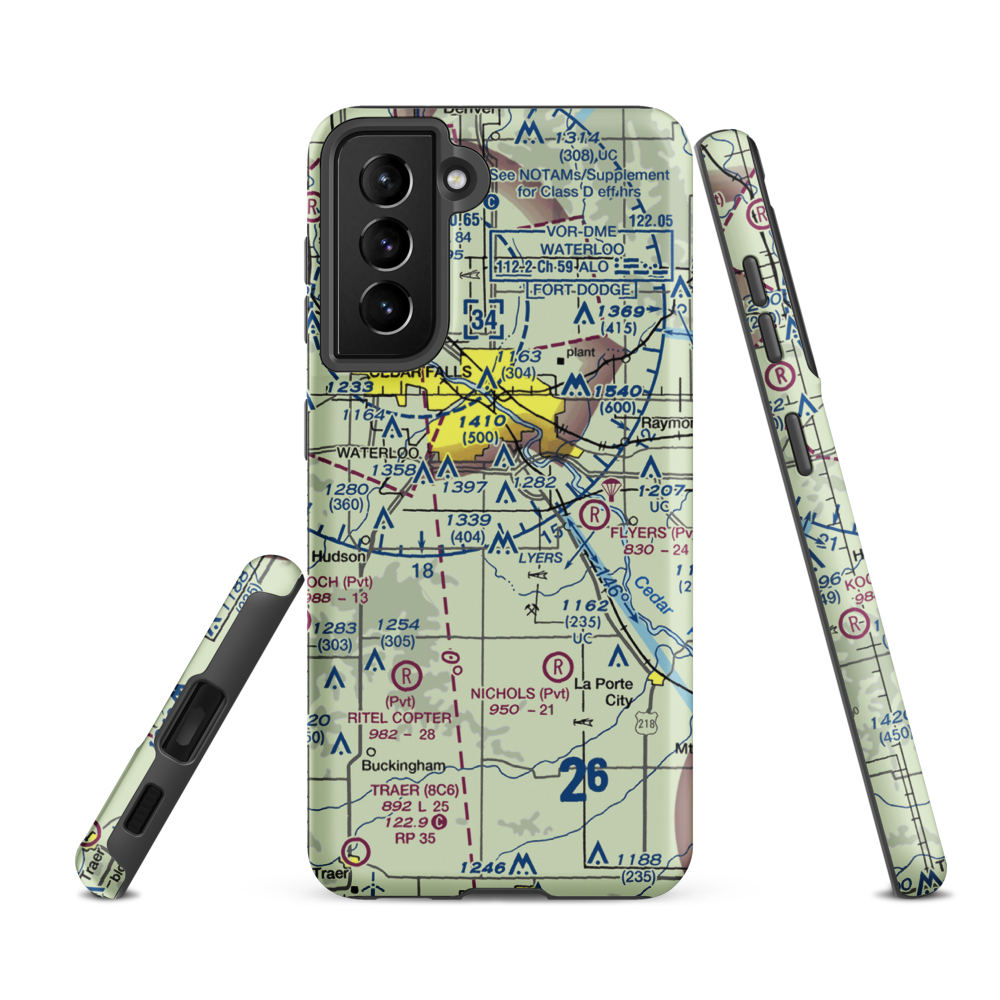 Hawkeye Airport (0IA3) VFR Sectional Samsung Phone Case Samsung Galaxy S21 FE model shown