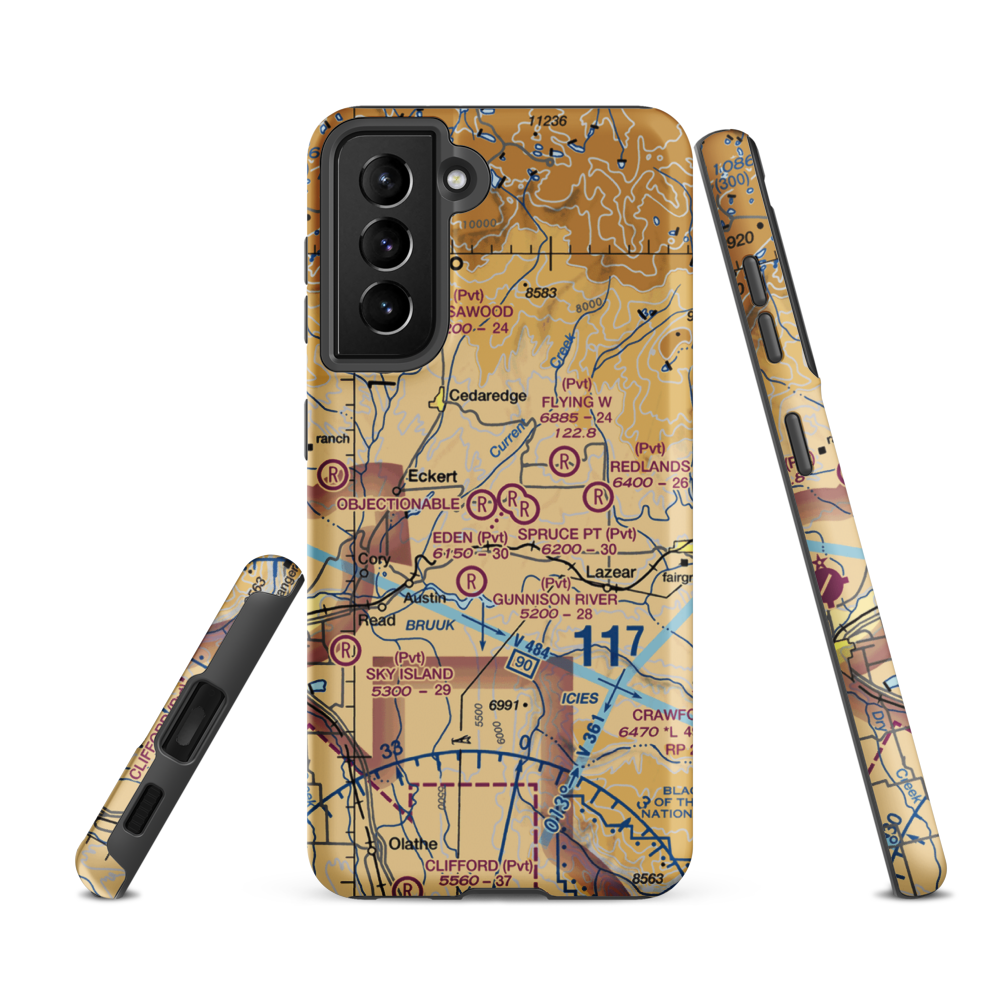 Hawkins Ranch Airport (7CO2) VFR Sectional Samsung Phone Case Samsung Galaxy S21 FE model shown