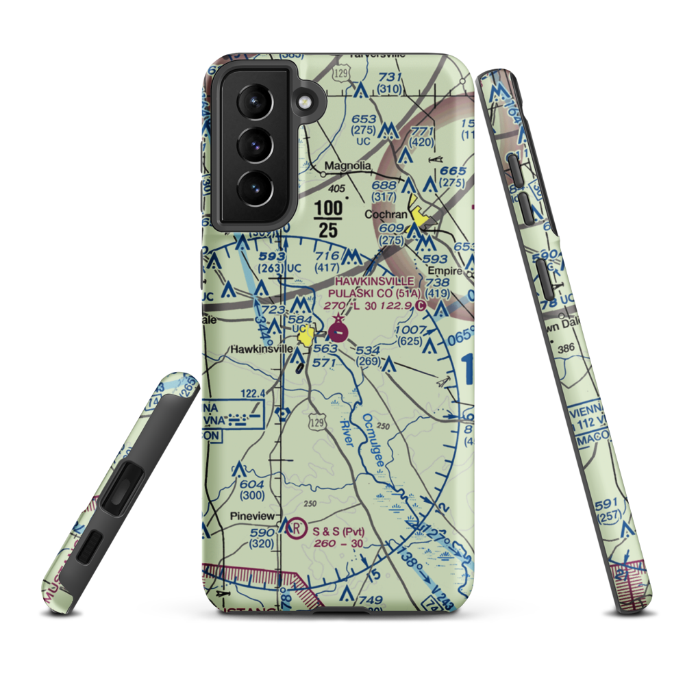 Hawkinsville Pulaski County Airport (51A) VFR Sectional Samsung Phone Case Samsung Galaxy S21 Plus model shown