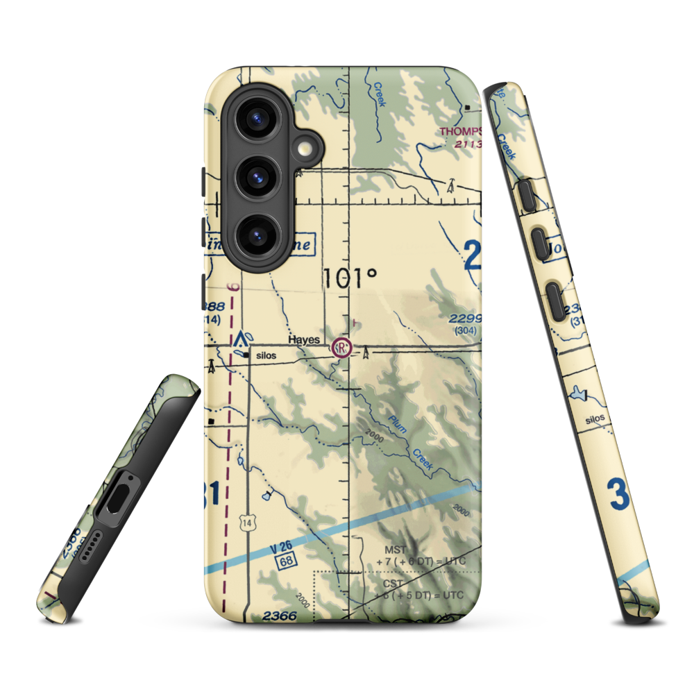 Hayes Emergency Airstrip (SD21) VFR Sectional Samsung Phone Case Samsung Galaxy S24 Plus model shown