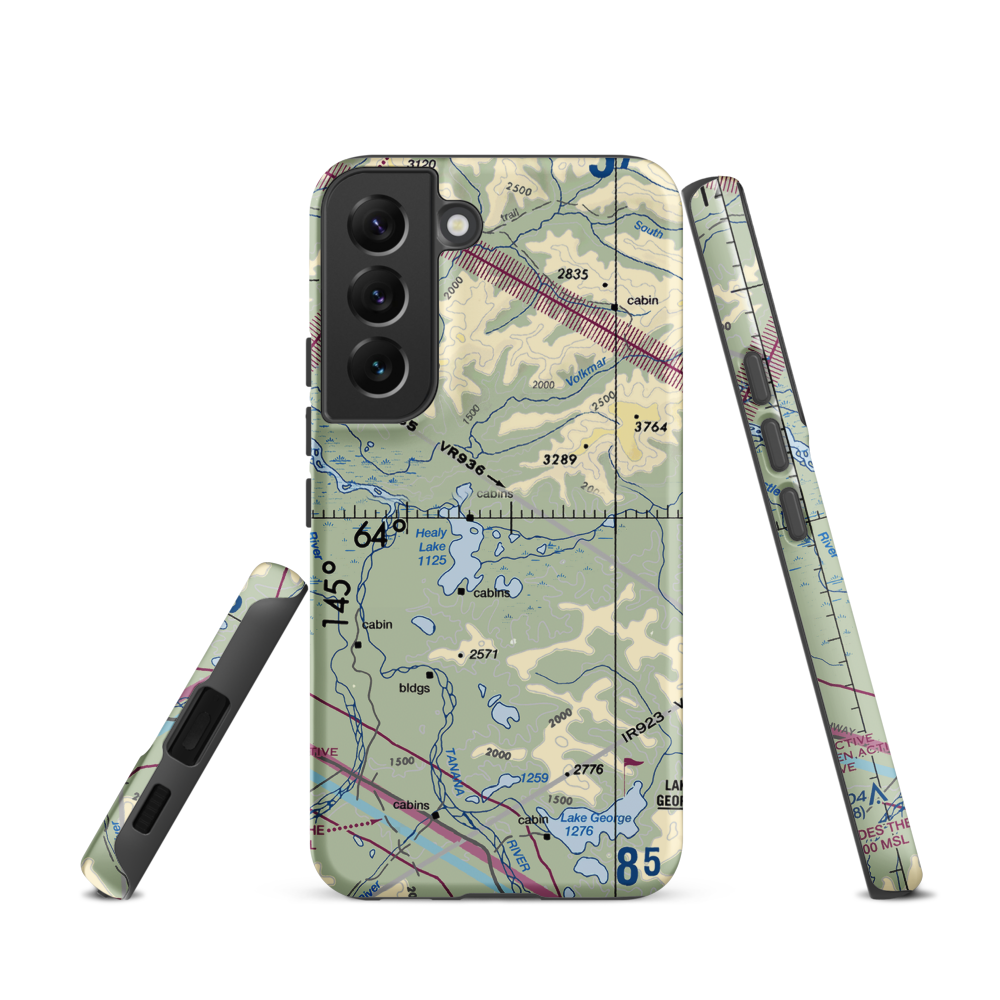 Healy Lake Airport (HKB) VFR Sectional Samsung Phone Case Samsung Galaxy S22 model shown
