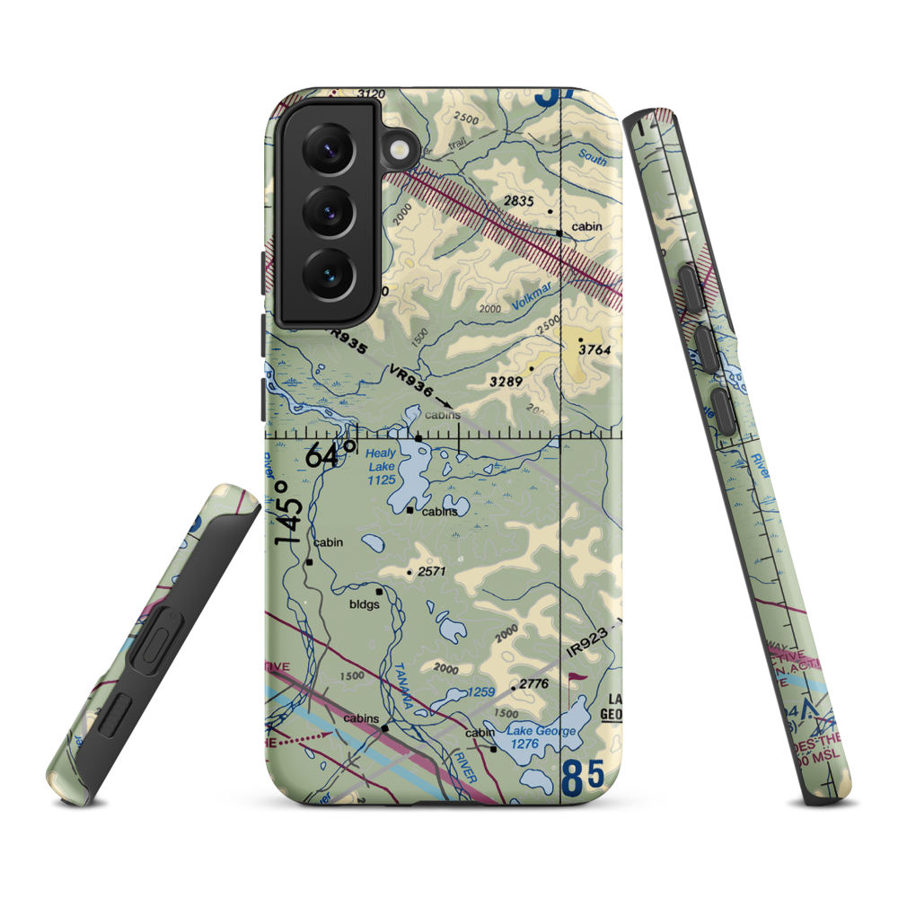 Healy Lake Airport (HKB) VFR Sectional Samsung Phone Case Samsung Galaxy S22 Plus model shown