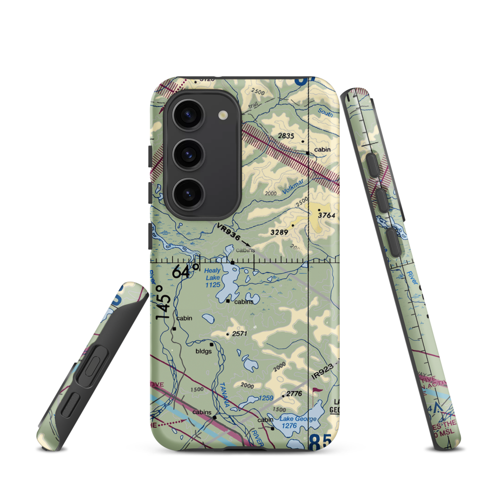 Healy Lake Airport (HKB) VFR Sectional Samsung Phone Case Samsung Galaxy S23 model shown