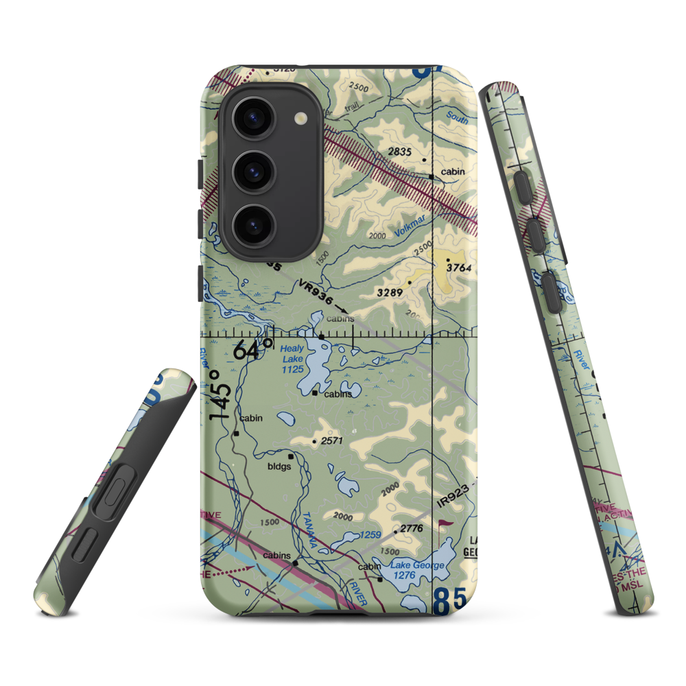 Healy Lake Airport (HKB) VFR Sectional Samsung Phone Case Samsung Galaxy S23 Plus model shown