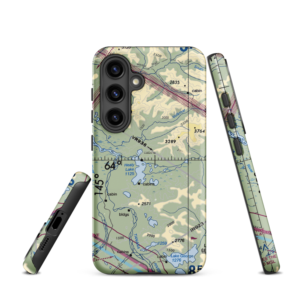 Healy Lake Airport (HKB) VFR Sectional Samsung Phone Case Samsung Galaxy S24 model shown