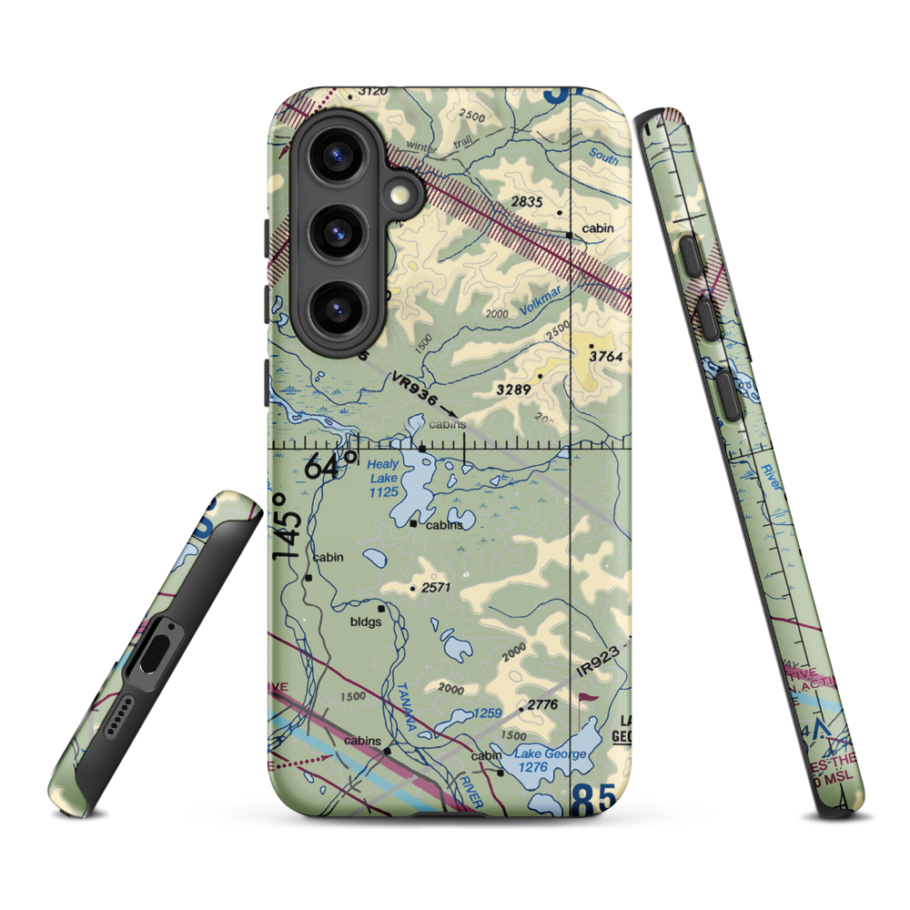 Healy Lake Airport (HKB) VFR Sectional Samsung Phone Case Samsung Galaxy S24 Plus model shown