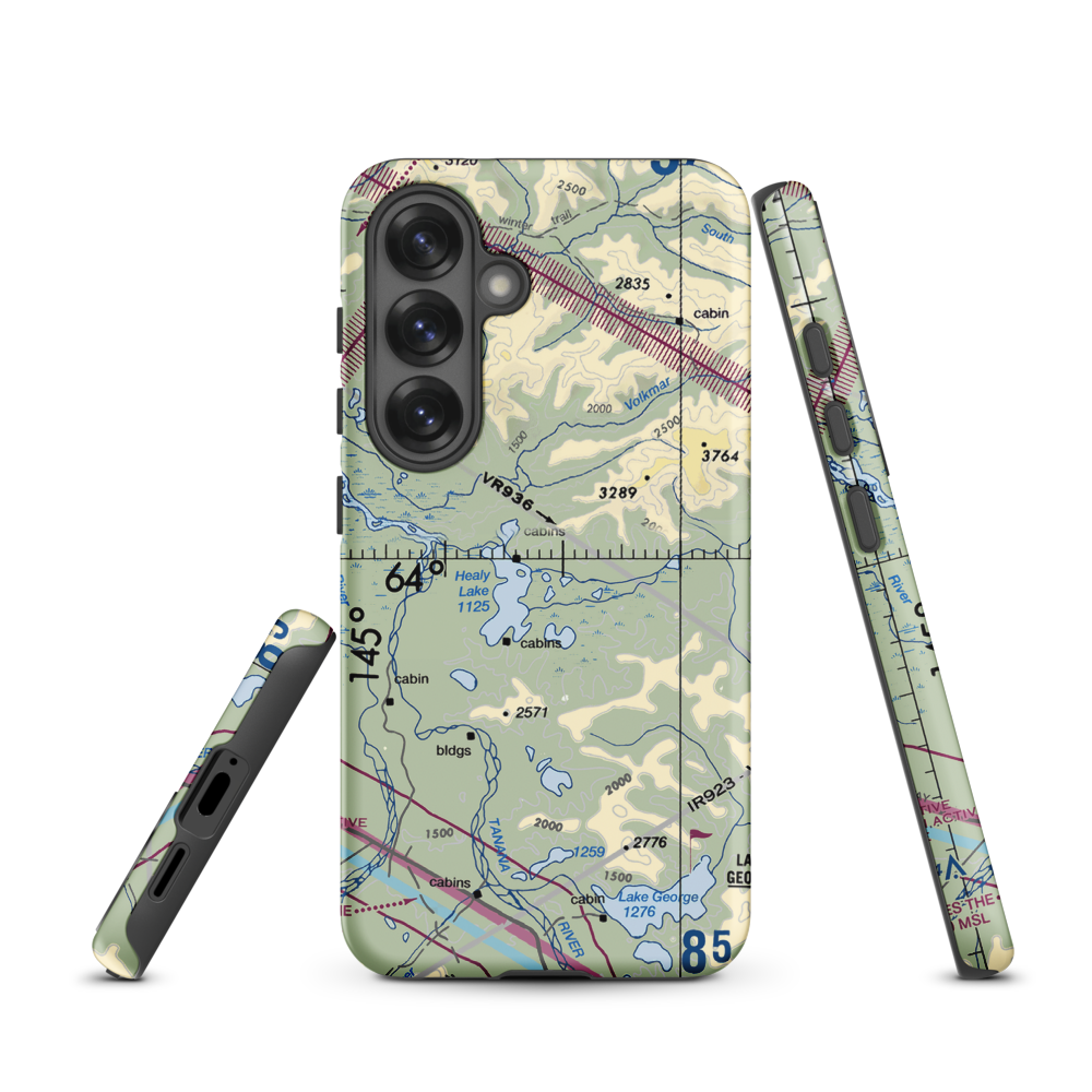 Healy Lake Airport (HKB) VFR Sectional Samsung Phone Case Samsung Galaxy S25 model shown