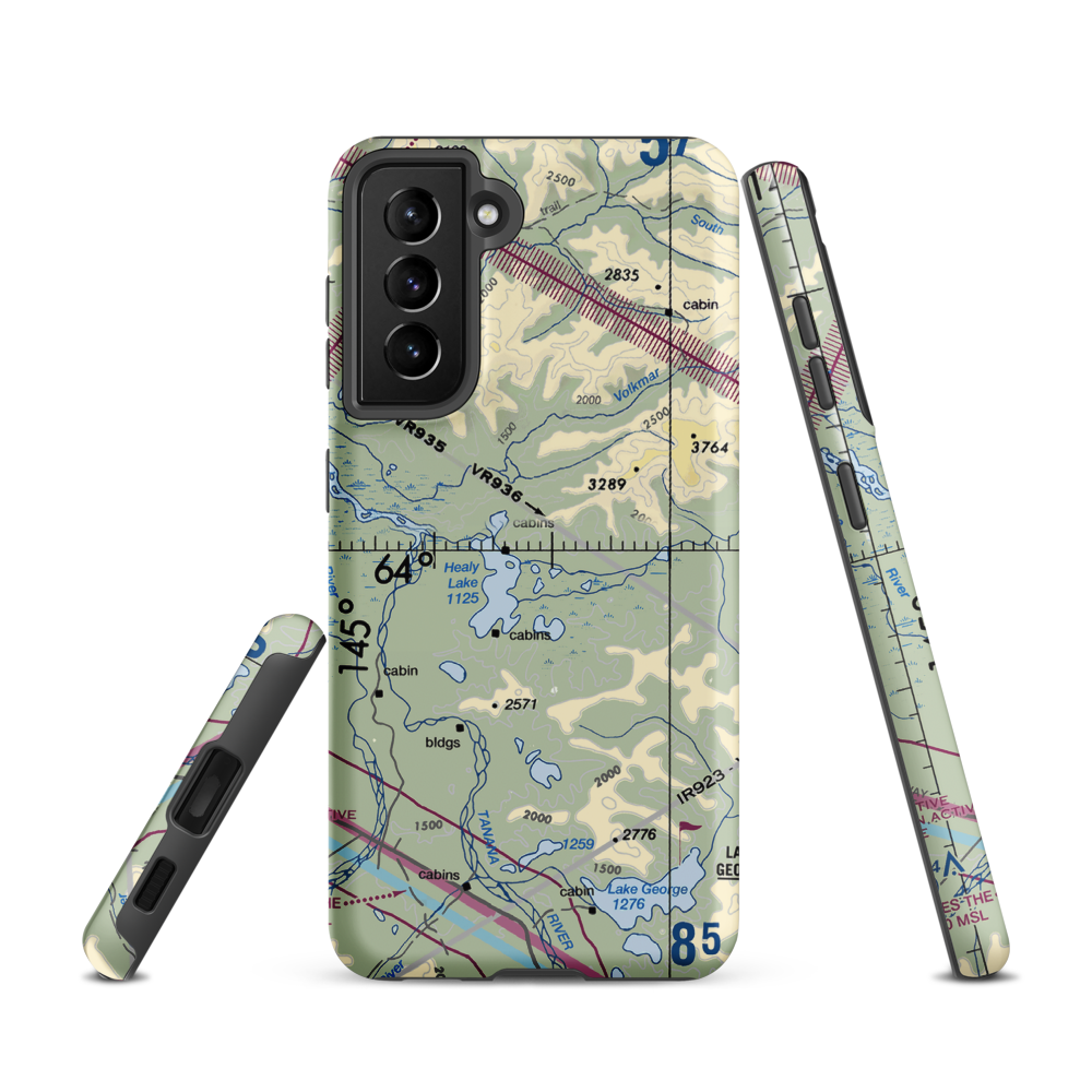 Healy Lake Airport (HKB) VFR Sectional Samsung Phone Case Samsung Galaxy S21 model shown