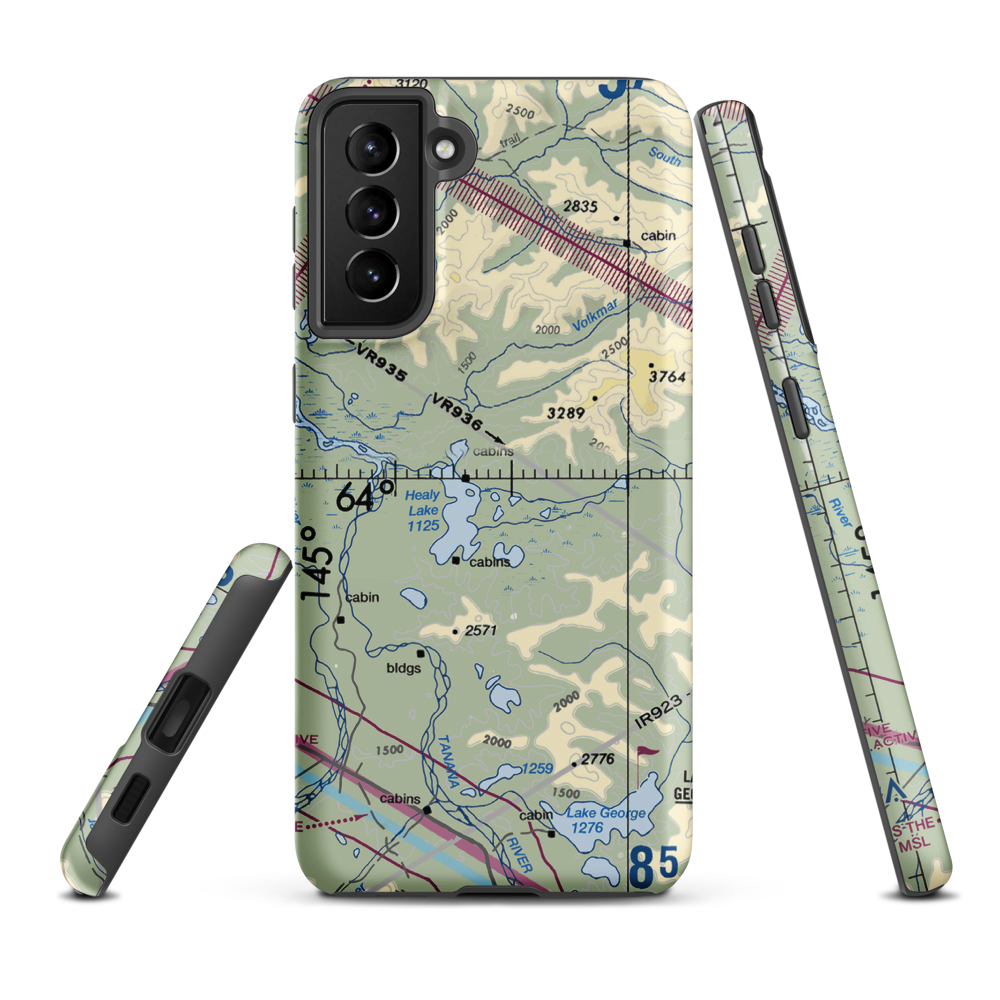 Healy Lake Airport (HKB) VFR Sectional Samsung Phone Case Samsung Galaxy S21 Plus model shown