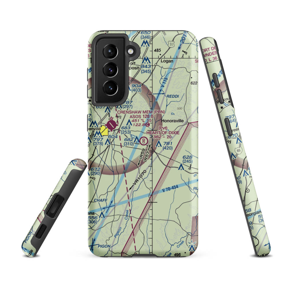 Heart of Dixie Aero Estates Airport (68AL) VFR Sectional Samsung Phone Case Samsung Galaxy S21 Ultra model shown