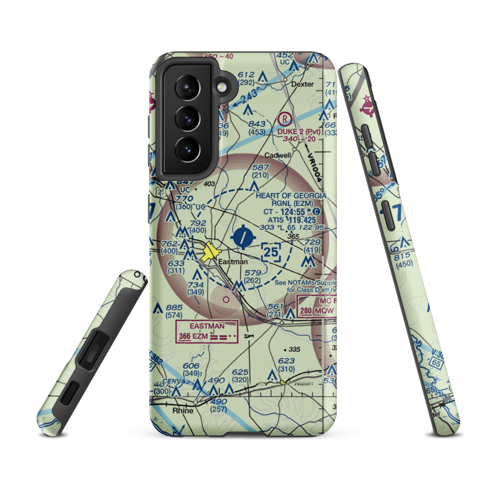Heart of Georgia Regional Airport (EZM) VFR Sectional Samsung Phone Case Samsung Galaxy S21 FE model shown