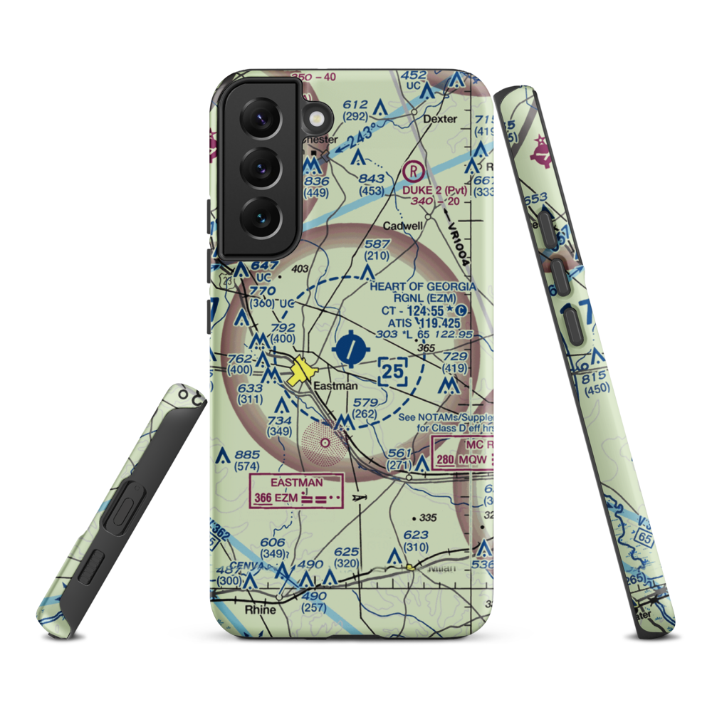 Heart of Georgia Regional Airport (EZM) VFR Sectional Samsung Phone Case Samsung Galaxy S22 Plus model shown