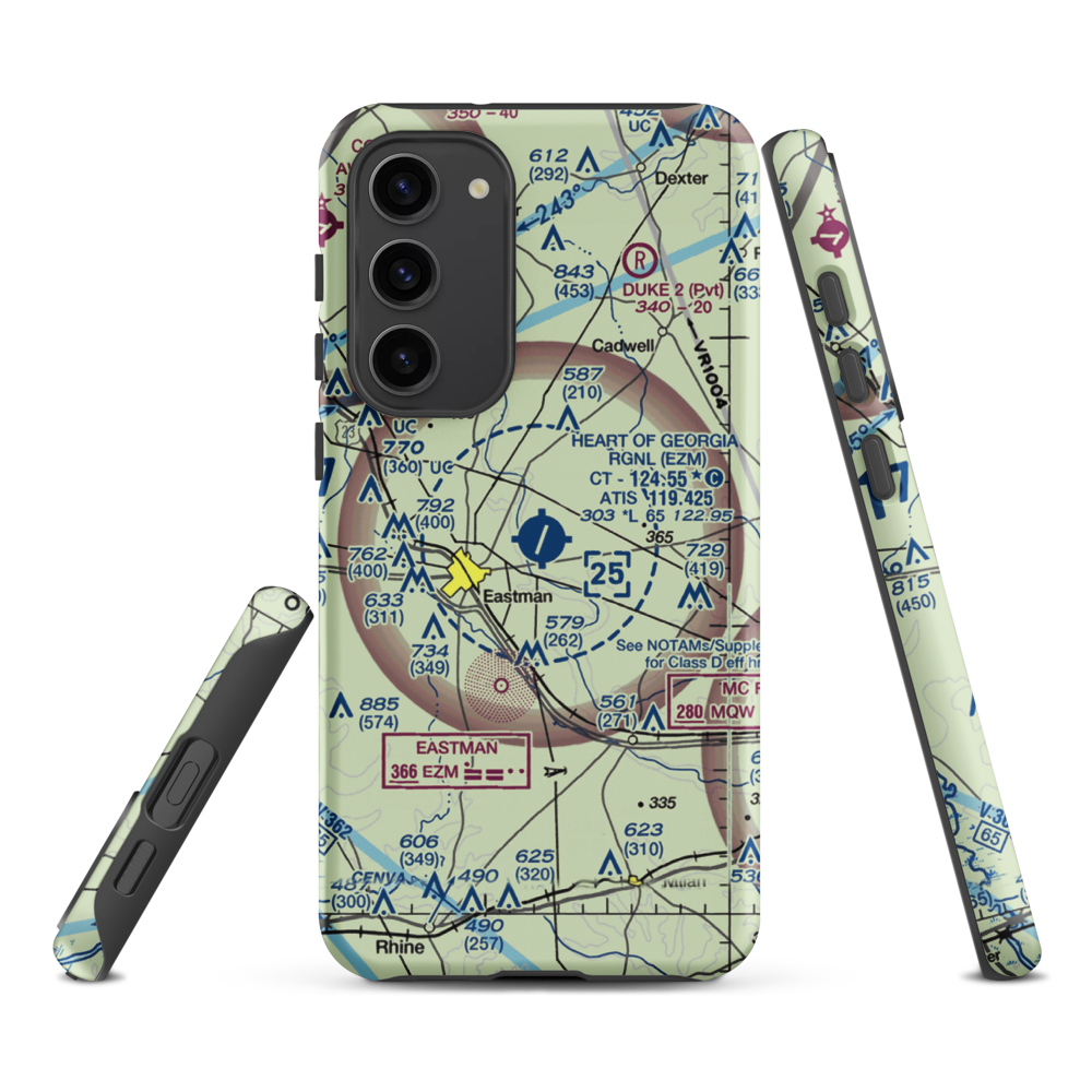 Heart of Georgia Regional Airport (EZM) VFR Sectional Samsung Phone Case Samsung Galaxy S23 Plus model shown