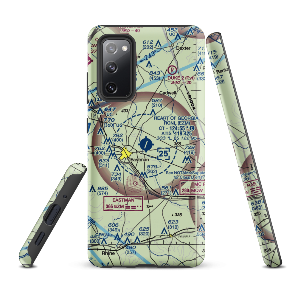 Heart of Georgia Regional Airport (EZM) VFR Sectional Samsung Phone Case Samsung Galaxy S20 FE model shown