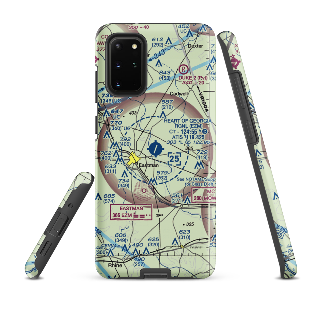 Heart of Georgia Regional Airport (EZM) VFR Sectional Samsung Phone Case Samsung Galaxy S20 Plus model shown