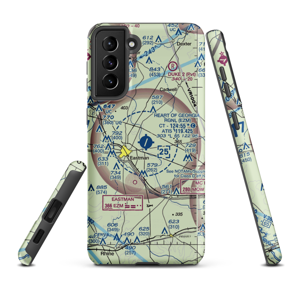Heart of Georgia Regional Airport (EZM) VFR Sectional Samsung Phone Case Samsung Galaxy S21 Plus model shown