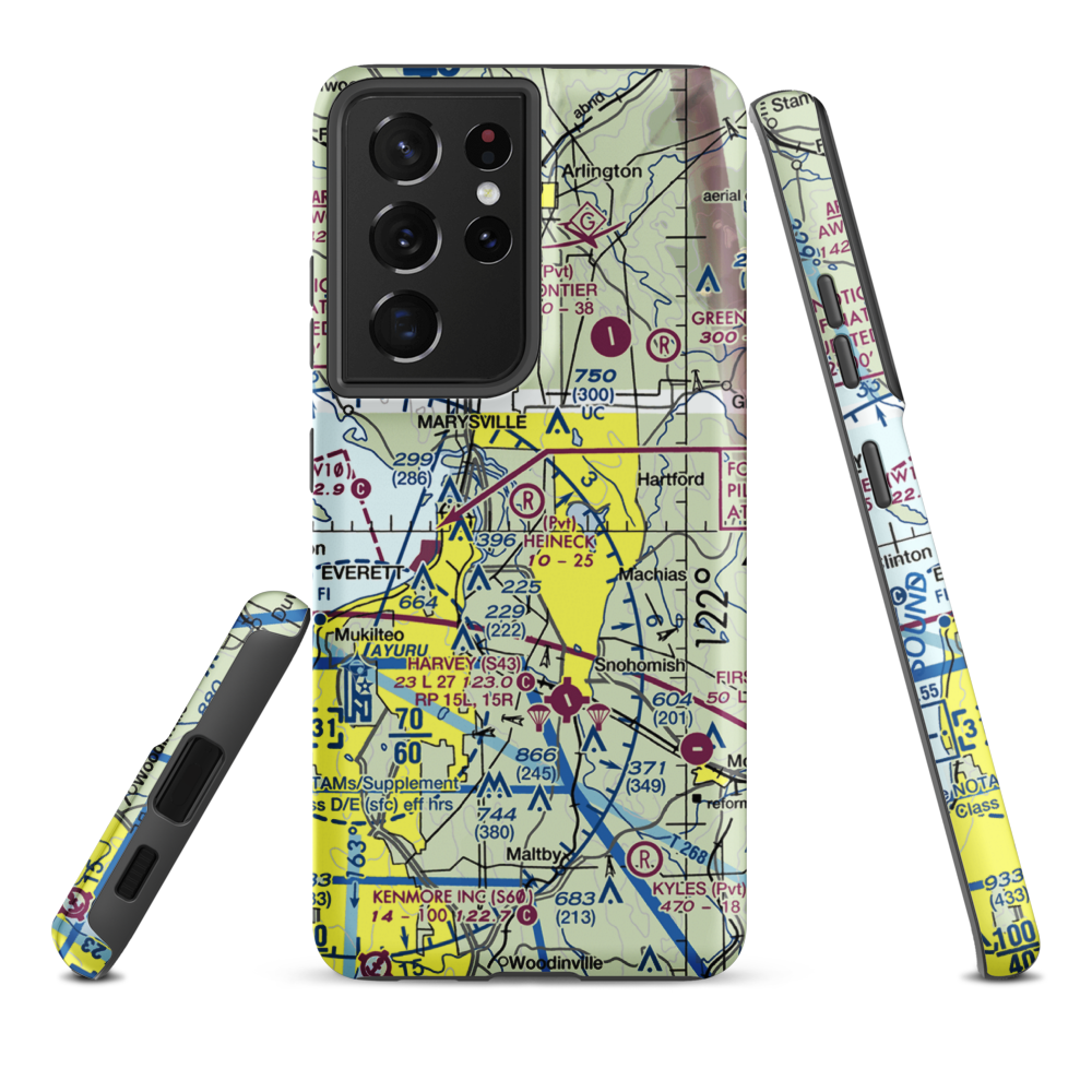 Heineck Farm Airport (76WA) VFR Sectional Samsung Phone Case Samsung Galaxy S21 Plus model shown