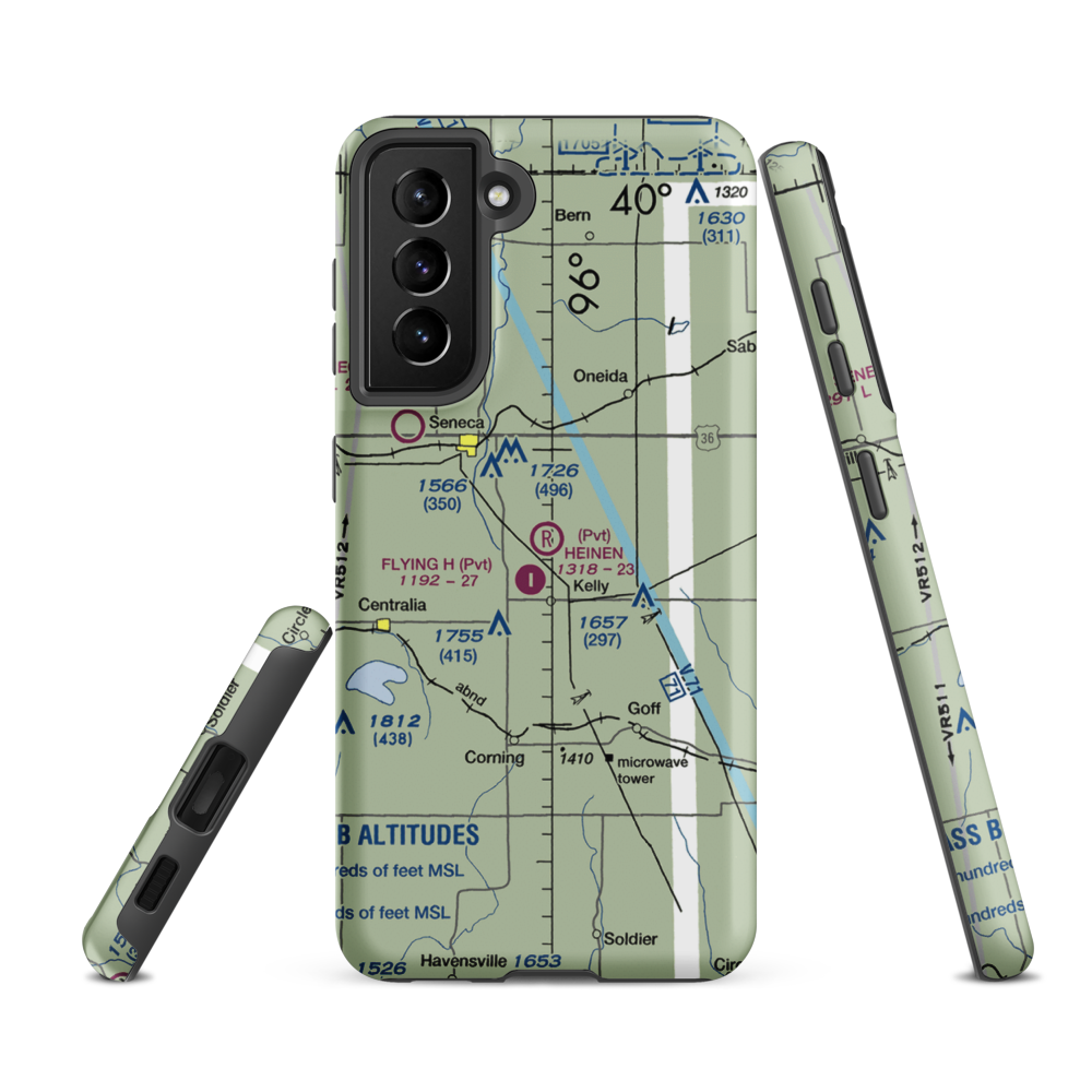 Heinen Airport (63KS) VFR Sectional Samsung Phone Case Samsung Galaxy S21 FE model shown
