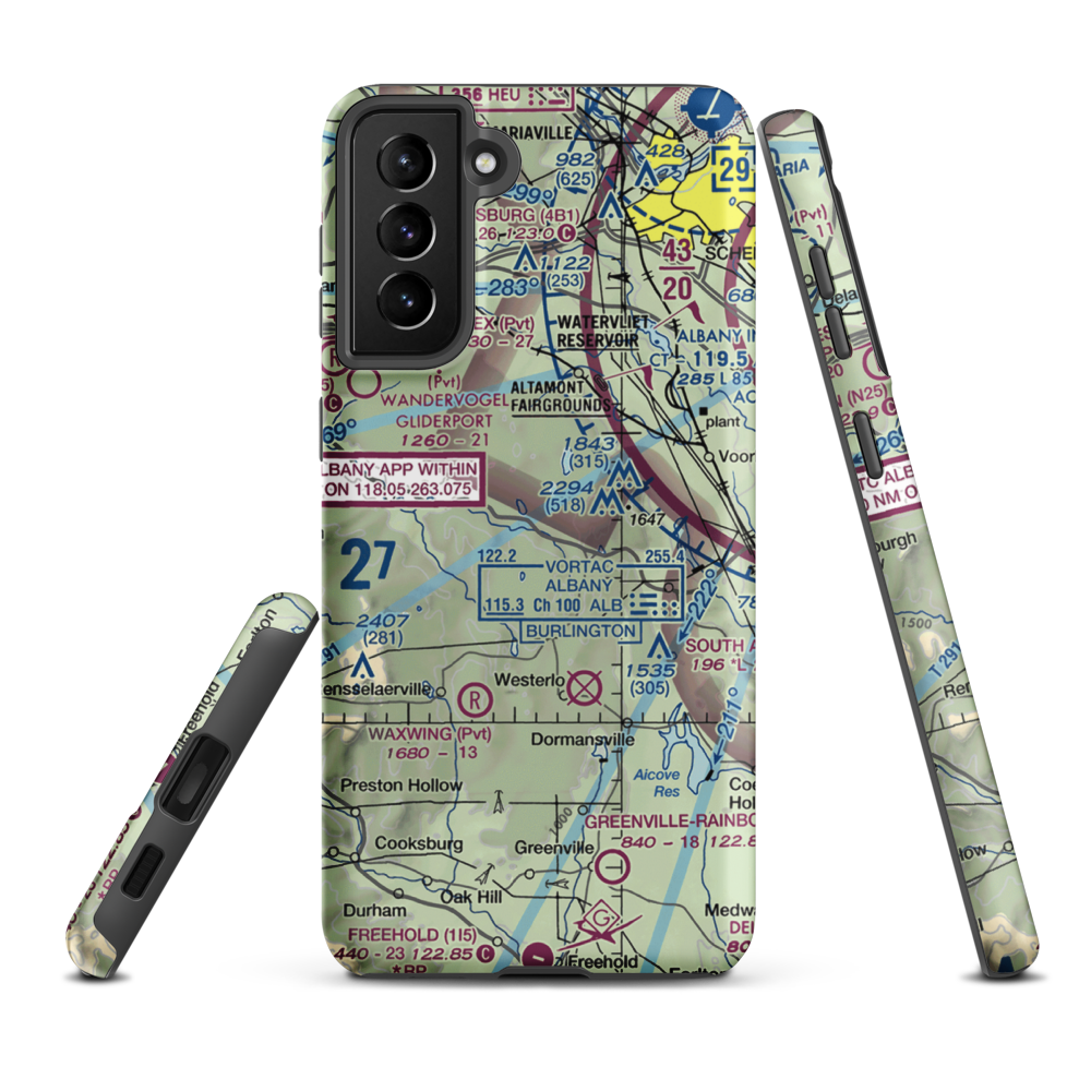 Heldeberg Airstrip (NY81) VFR Sectional Samsung Phone Case Samsung Galaxy S21 FE model shown