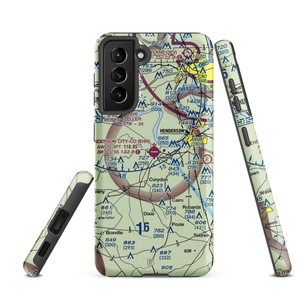 Henderson City County Airport (EHR) VFR Sectional Samsung Phone Case Samsung Galaxy S21 FE model shown