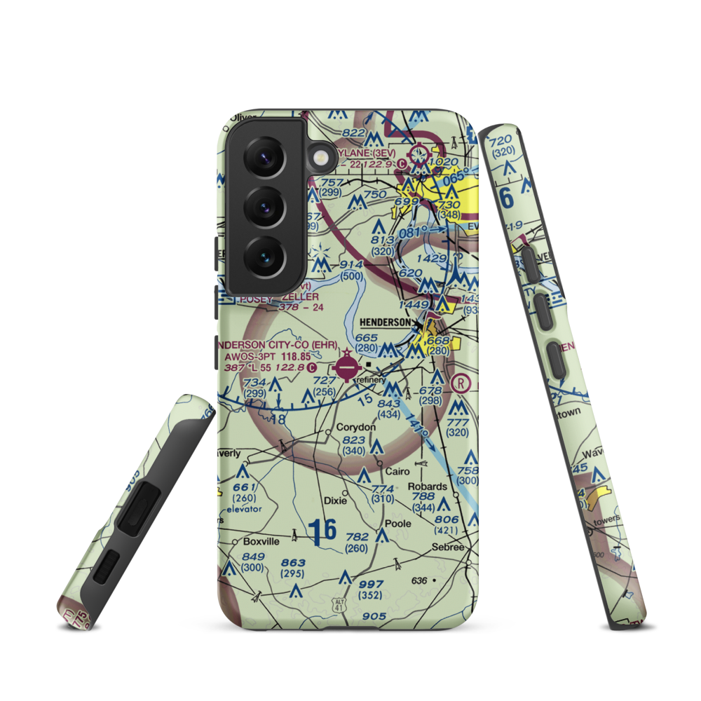 Henderson City County Airport (EHR) VFR Sectional Samsung Phone Case Samsung Galaxy S22 model shown