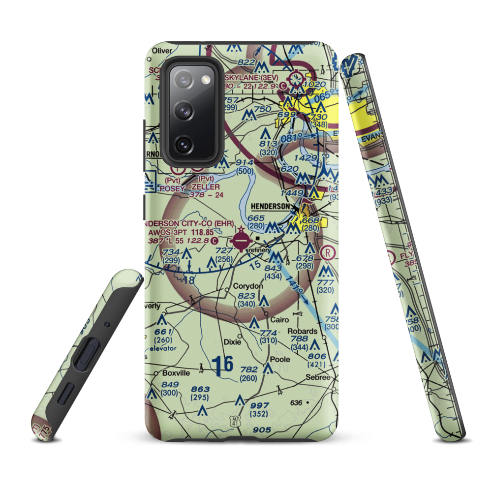 Henderson City County Airport (EHR) VFR Sectional Samsung Phone Case Samsung Galaxy S20 FE model shown