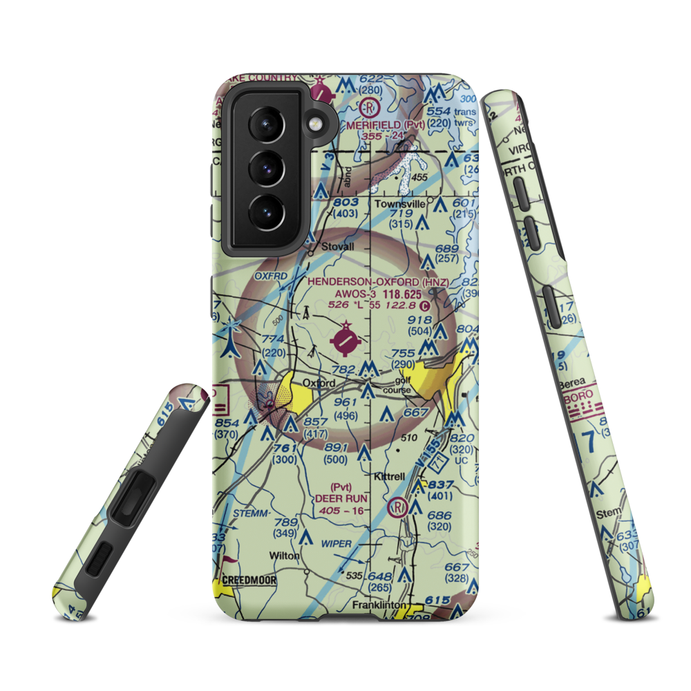 Henderson Oxford Airport (HNZ) VFR Sectional Samsung Phone Case Samsung Galaxy S21 FE model shown