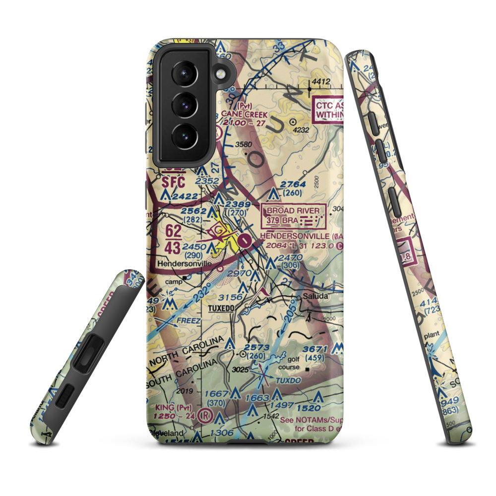 Hendersonville Airport (0A7) VFR Sectional Samsung Phone Case Samsung Galaxy S21 Plus model shown