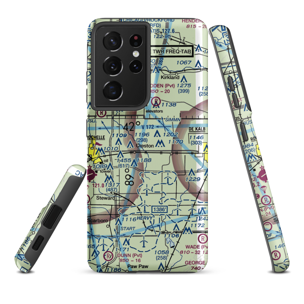 Hendrickson Flying Service Airport (IL93) VFR Sectional Samsung Phone Case Samsung Galaxy S21 Ultra model shown