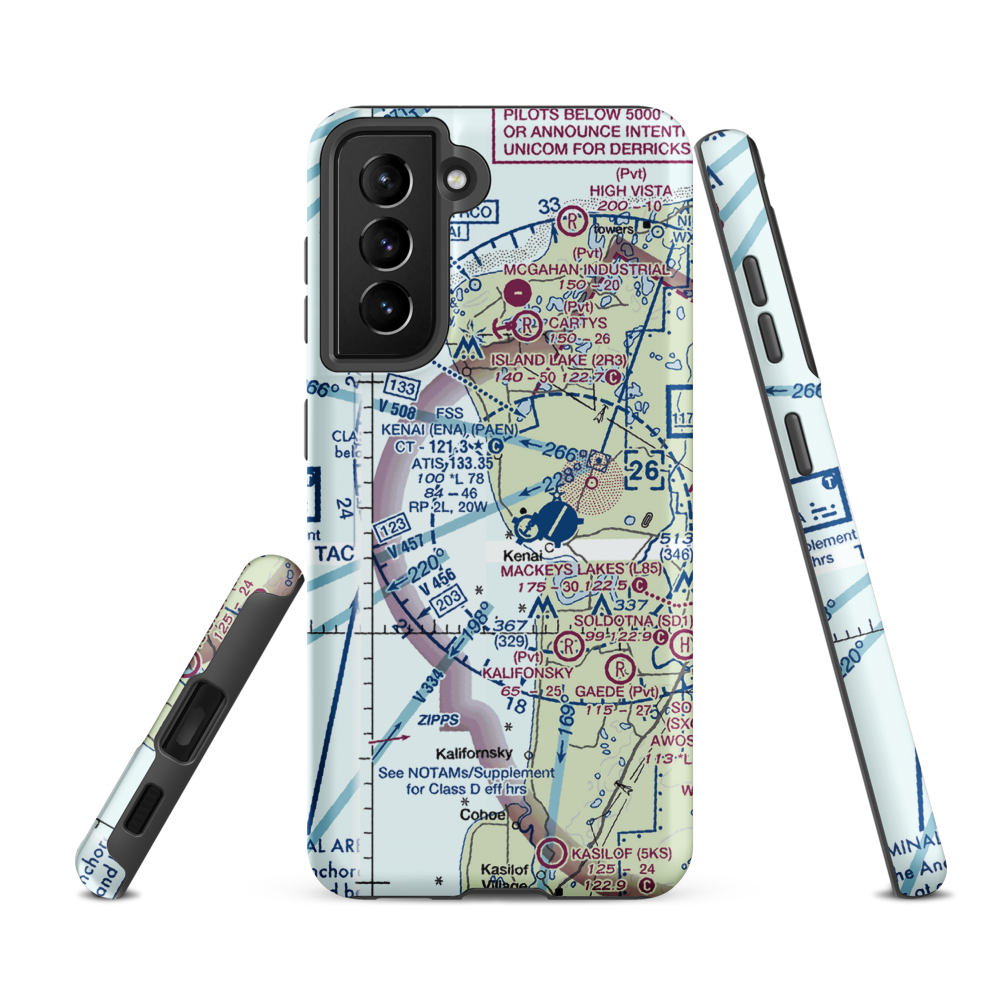 Henley Airport (75AK) VFR Sectional Samsung Phone Case Samsung Galaxy S21 FE model shown