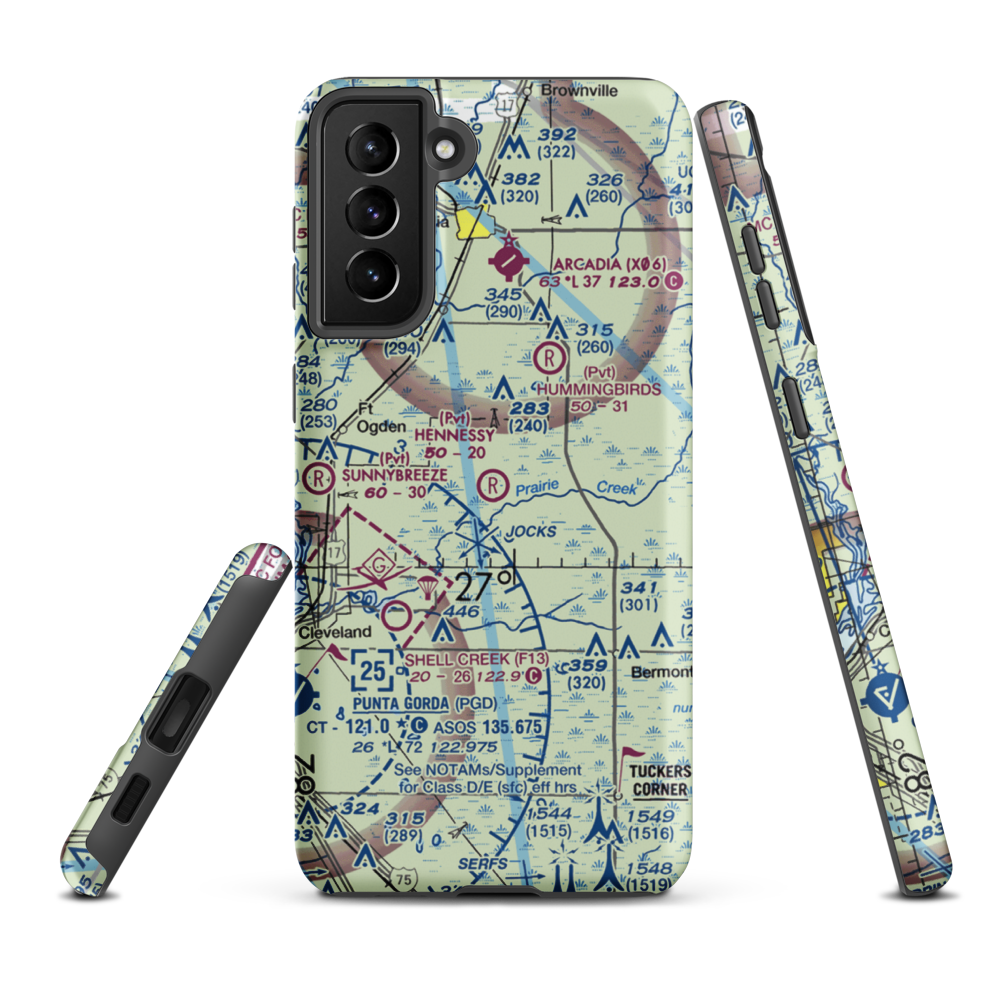 Hennessy Airport (26FD) VFR Sectional Samsung Phone Case Samsung Galaxy S21 Plus model shown
